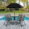Outdoor 6-Piece Patio Dining Set Folding Chairs Tempered Glass Table Grey Black